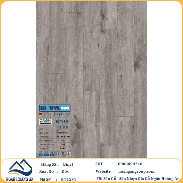 Sàn Gỗ Công Nghiệp Binyl Pro BT1531 dày 12mm